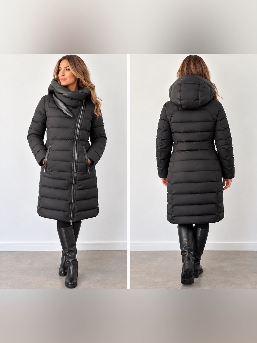 RUDSAK Black Goose Down Puffer Coat Genuine Leather – M